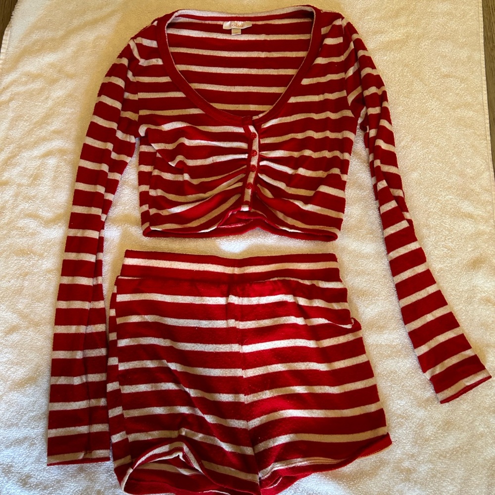 Red and White Striped Women's Sleepwear Set